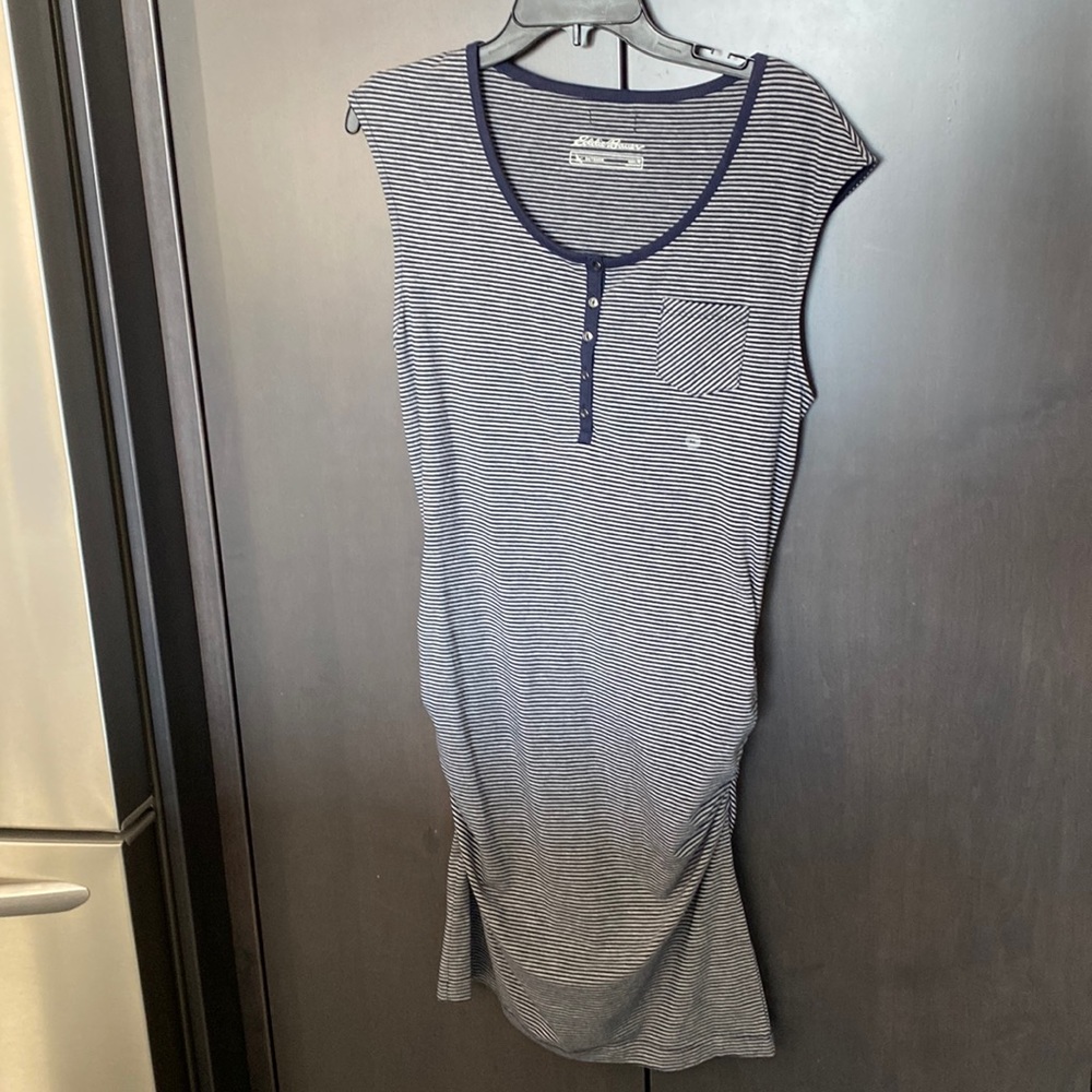 Eddie Bauer Dress, Gray and Navy Striped Dress, Size M, NWT